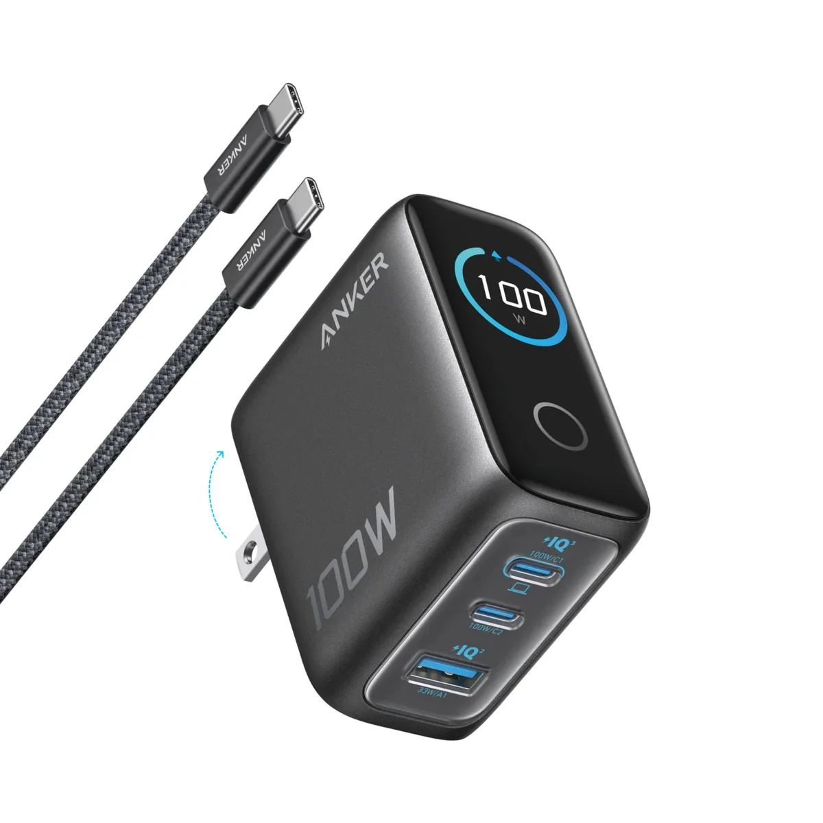 Anker Charger (100W, 3 Ports, Smart Display)